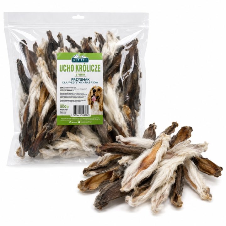 PETITTO Rabbit ear with fur Mono - dog treat - 500g