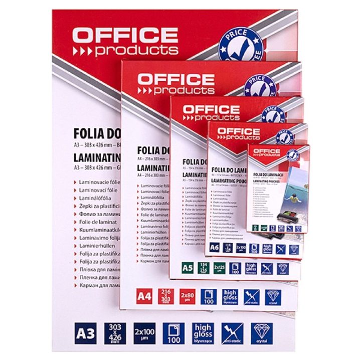 OFFICE PRODUCTS Laminating film A4 2x100 microns glossy 100 sheets transparent