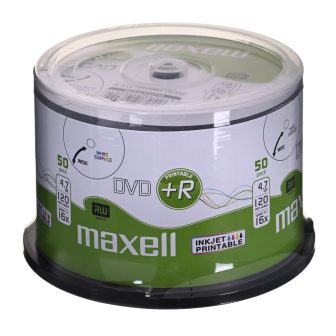 MAXELL Disco DVD+R 4.7GB 50 pz. in confezione a torta (pindel). Velocità di scrittura 16X 120 min. Piastre per stampa a getto d'