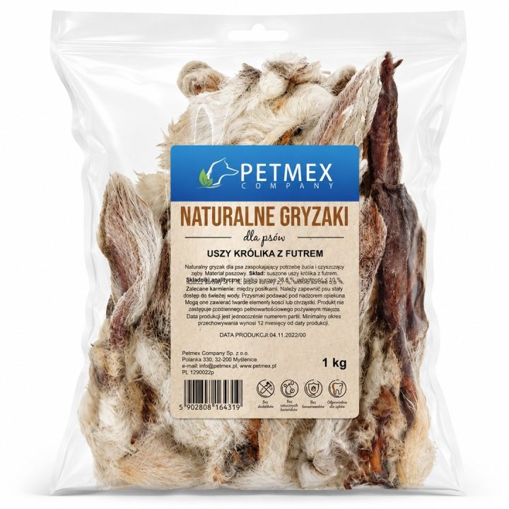 PETMEX rabbit ears with fur - dog treat - 1kg