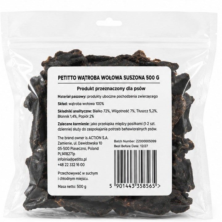 PETITTO Dried beef liver Mono - dog treat - 500g