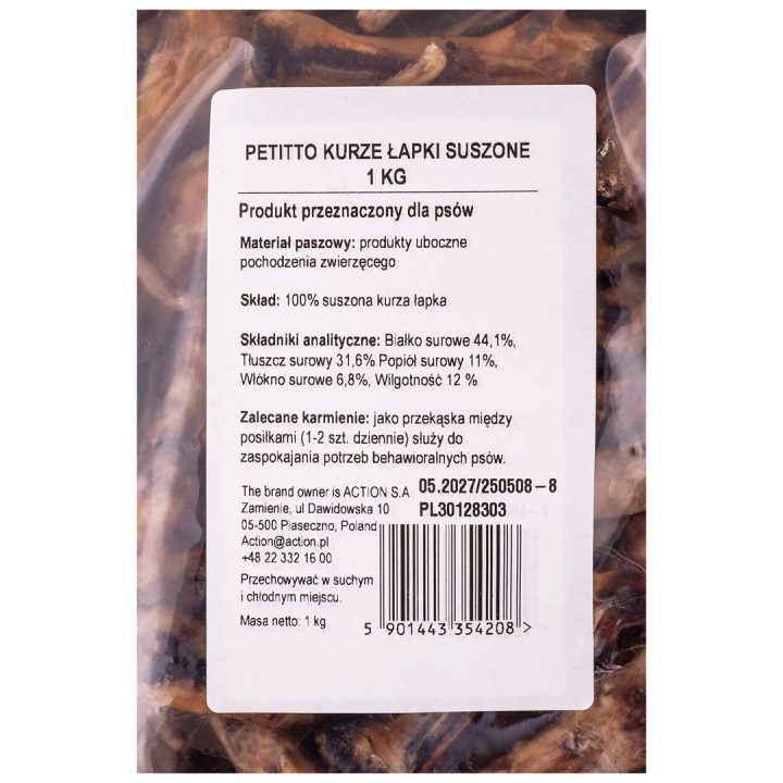 PETITTO Dried chicken feet - dog treat - 1kg