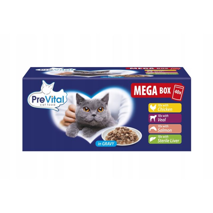 PREVITAL Mega Box Veal salmon liver chicken - wet cat food - 40X100g
