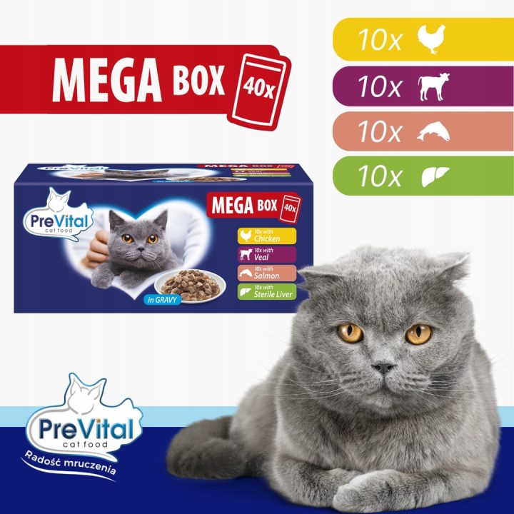 PREVITAL Mega Box Veal salmon liver chicken - wet cat food - 40X100g