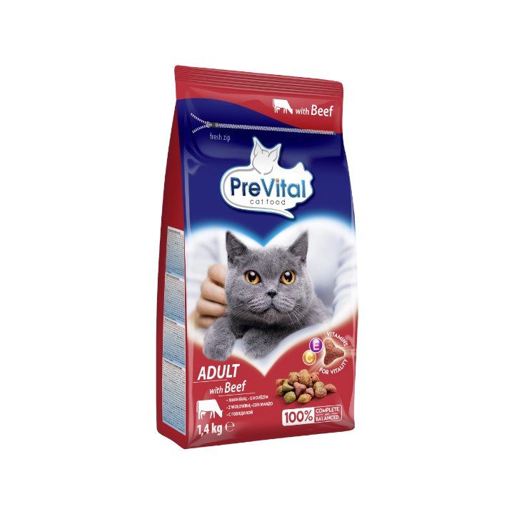 PREVITAL Cat Food Adult with Beef - Dry Cat Food - 1.4 kg