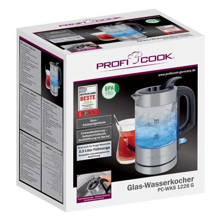 ProfiCook PC-WKS 1228 G electric kettle 0.5 L 1100 W Stainless steel Transparent