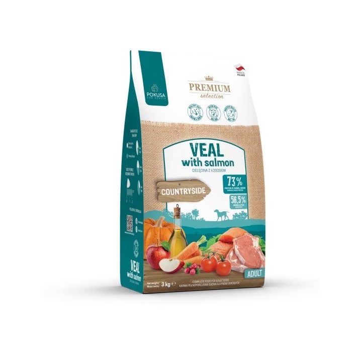 POKUSA Premium Selection Veal with salmon Adult - dry dog food - 3kg