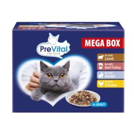 PREVITAL Cat Food Megabox with Lamb Beef Rabbit and Chicken in Gravy - Wet Cat Food - 24 x 100g