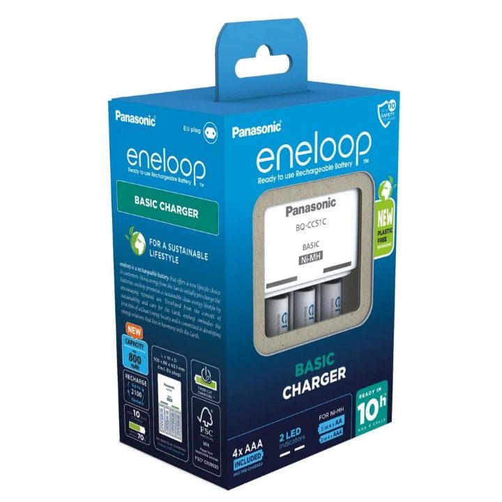 Battery charger PANASONIC Eneloop Basic BQ-CC51 + 4x AAA 800 mAh (K-KJ51MCD04E)