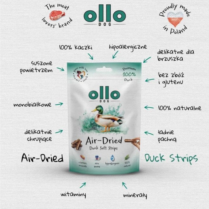 OLLO Air-Dried Duck strips - dog treat - 80g