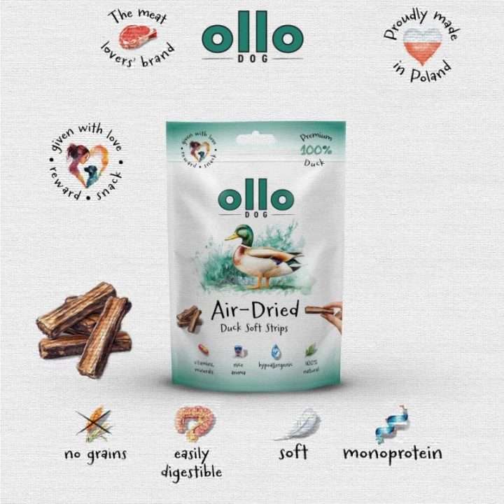 OLLO Air-Dried Duck strips - dog treat - 80g