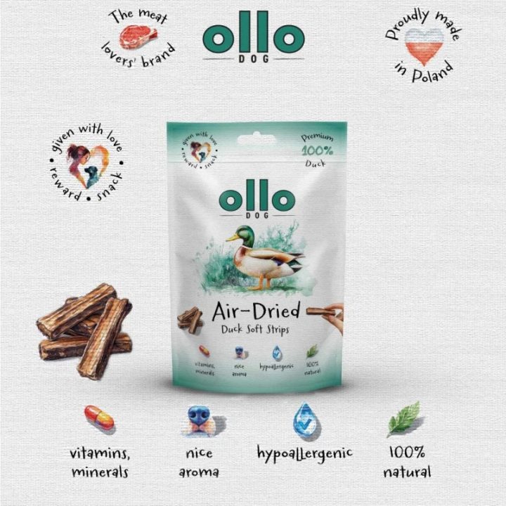 OLLO Air-Dried Duck strips - dog treat - 80g