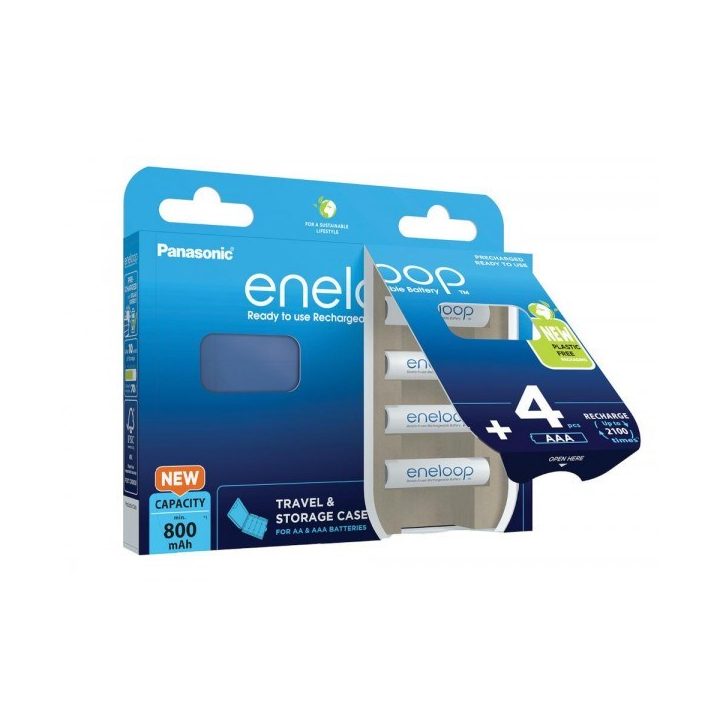 Rechargeable batteries PANASONIC ENELOOP AAA 800 mAh 4 szt + case (BK-4MCDE/4CP+CASE)