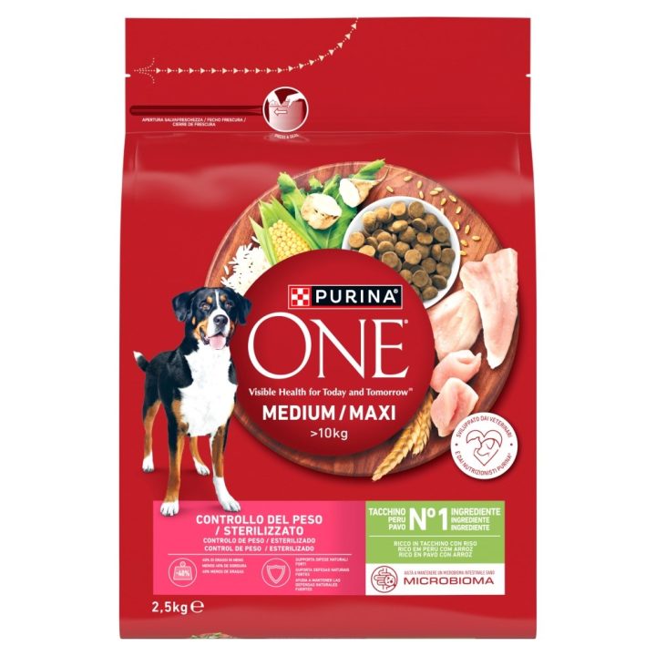 PURINA One Adult Medium/Maxi Weight Control/Sterilized Rich in turkey with rice - dry dog food - 2 5kg