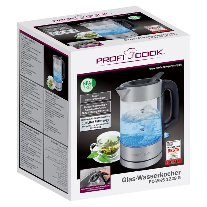 ProfiCook PC-WKS 1229 G electric kettle 1 L 1600 W Stainless steel Transparent