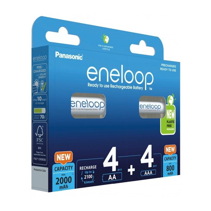 Rechargeable batteries PANASONIC ENELOOP 4x AA 2000 mAh + 4x AAA 800 mAh 8 szt (BK-3MCDE+4MCDE/8CP)