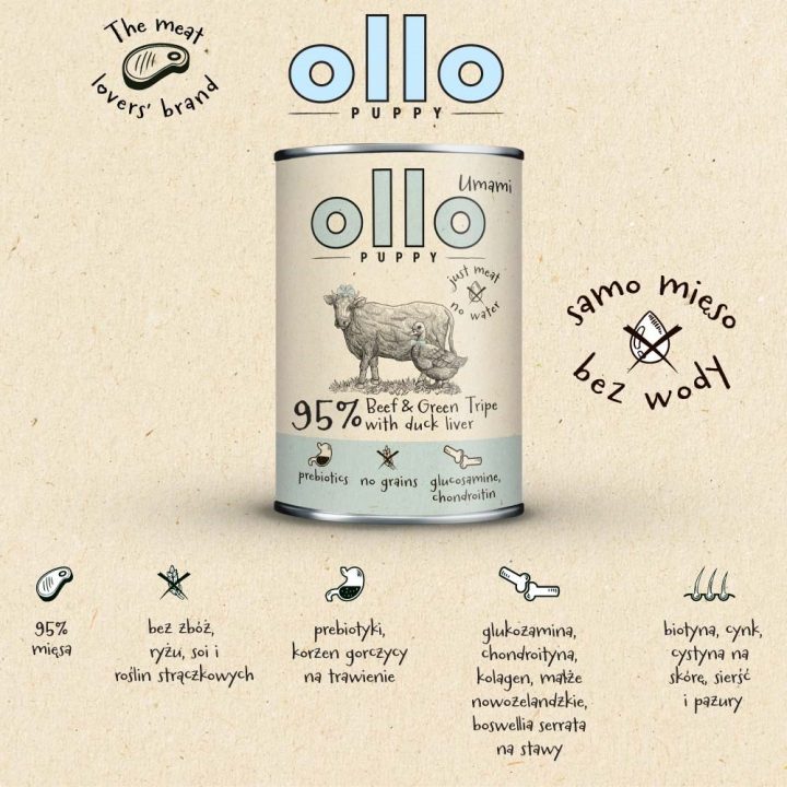 OLLO Puppy Umami Beef and Green Tripe with Duck Liver - wet dog food - 400g