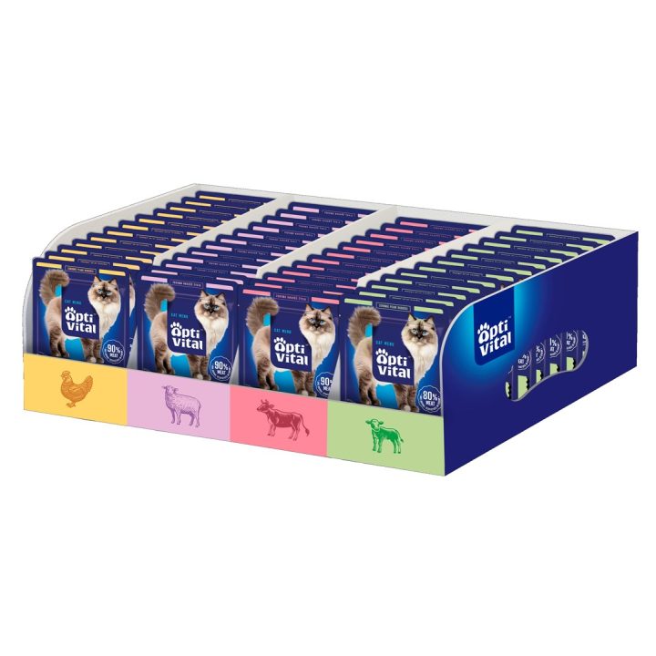 OPTIVITAL Tasty shreds in gravy with chicken beef lamb and veal - wet cat food - 112x85g