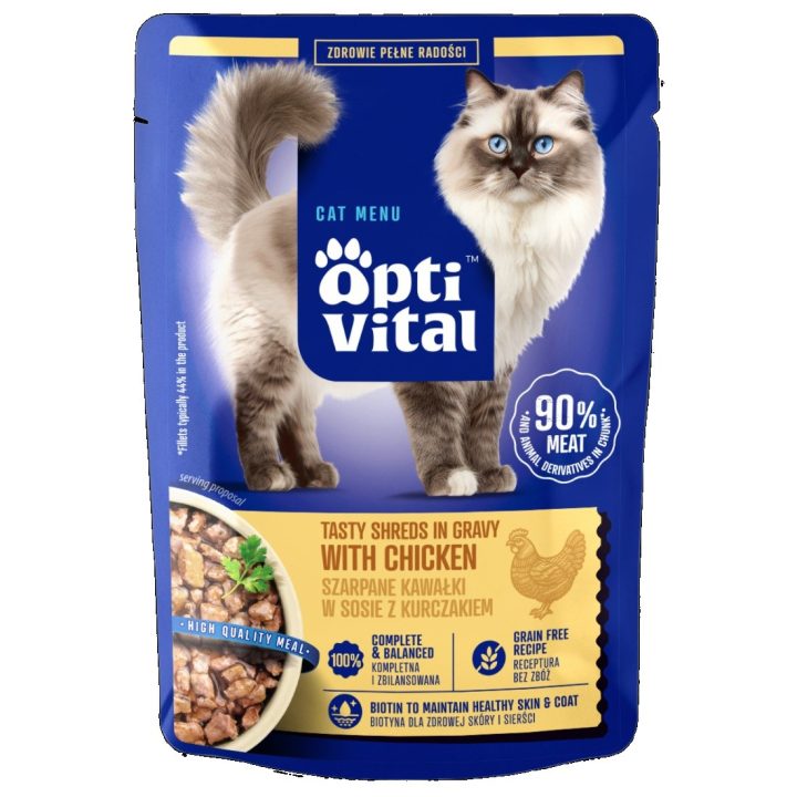 OPTIVITAL Tasty shreds in gravy with chicken - wet cat food - 85g