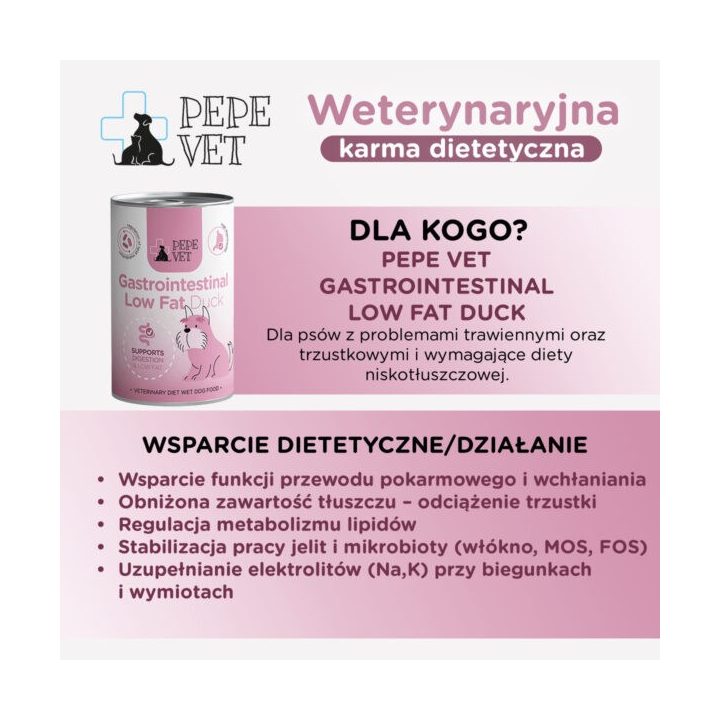 PAKA ZWIERZAKA Pepe Vet Gastrointestinal Low fat Mono Duck - wet dog food - 400g