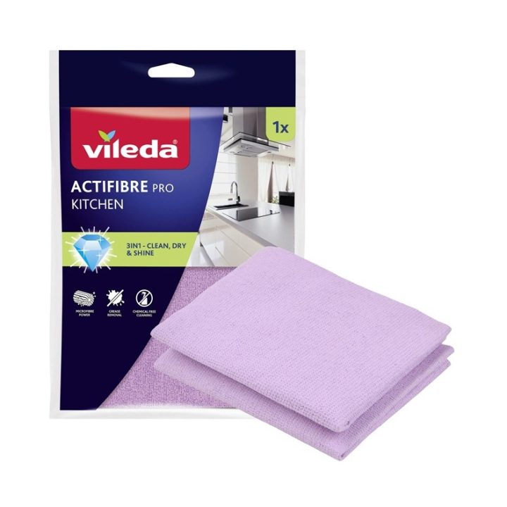 Vileda Ultramax Box mocio piatto con set cucina | 1 paio di guanti Universal + 1 panno cucina Actifibre Pro