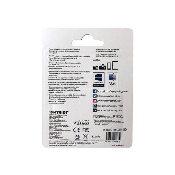 Patriot Memory PEF512GEP31MCX memory card 512 GB MicroSDXC Class 10