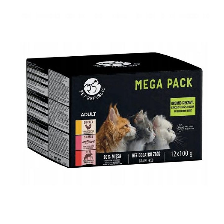 PETREPUBLIC Mega Pack Chicken salmon veal - wet cat food - 12x100g