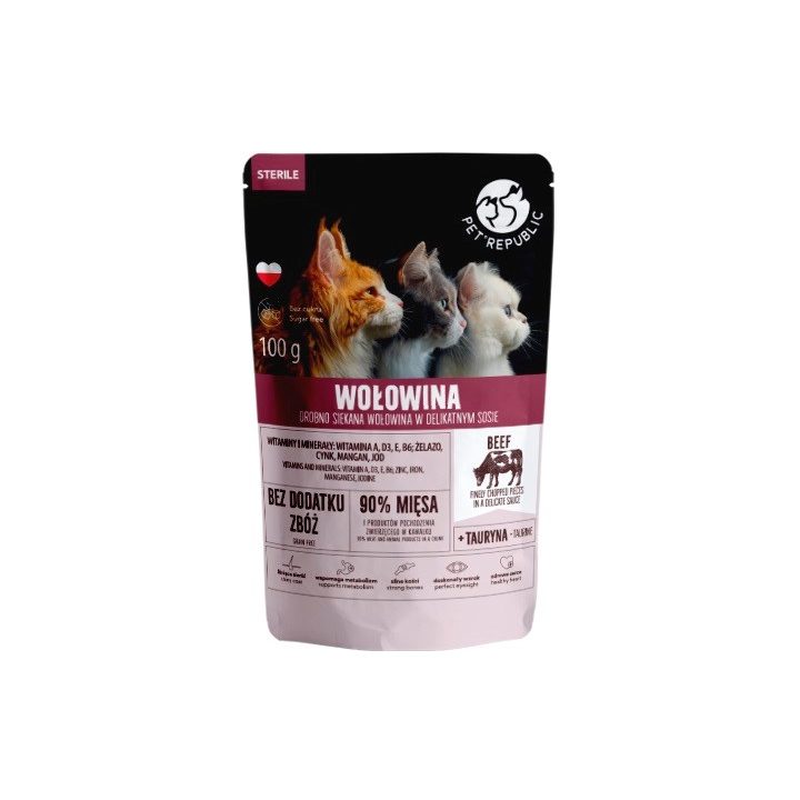 PET REPUBLIC Sterile Beef finely chopped - wet cat food- 100 g