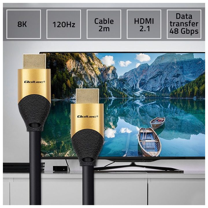 Qoltec 50355 HDMI v2.1 Cable Ultra high speed 8K | 60Hz | 28AWG | GOLD | 2m