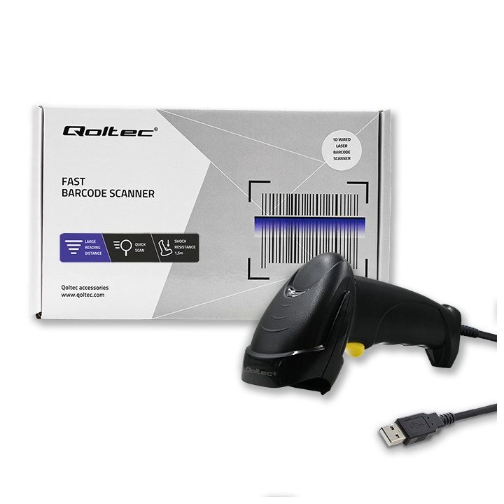 Qoltec 50876 Laser scanner 1D | USB | Black