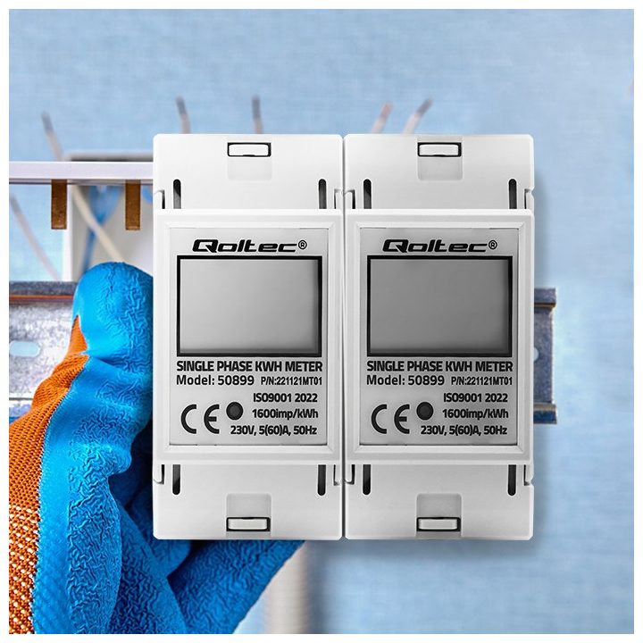 Qoltec 50899 Single phase electronic energy consumption meter | 230 V | LCD | 2P | DIN rail