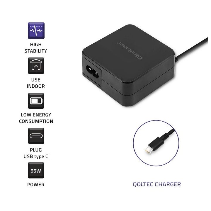 Qoltec 51027 Charger | 65W | 5-20.3V | 2-3.25A | USB type C | PD
