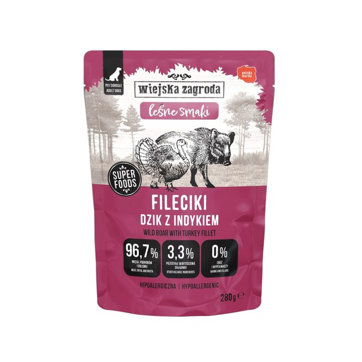 WIEJSKA ZAGRODA Forest Flavours Filetti di cinghiale con tacchino - cibo umido per cani - 280g