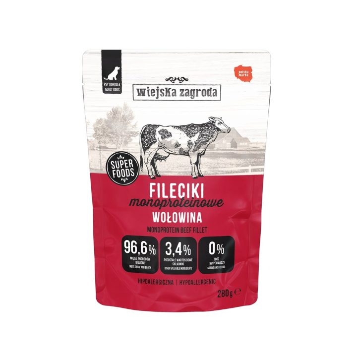 WIEJSKA ZAGRODA Filetti di manzo puro - cibo umido per cani - 280g