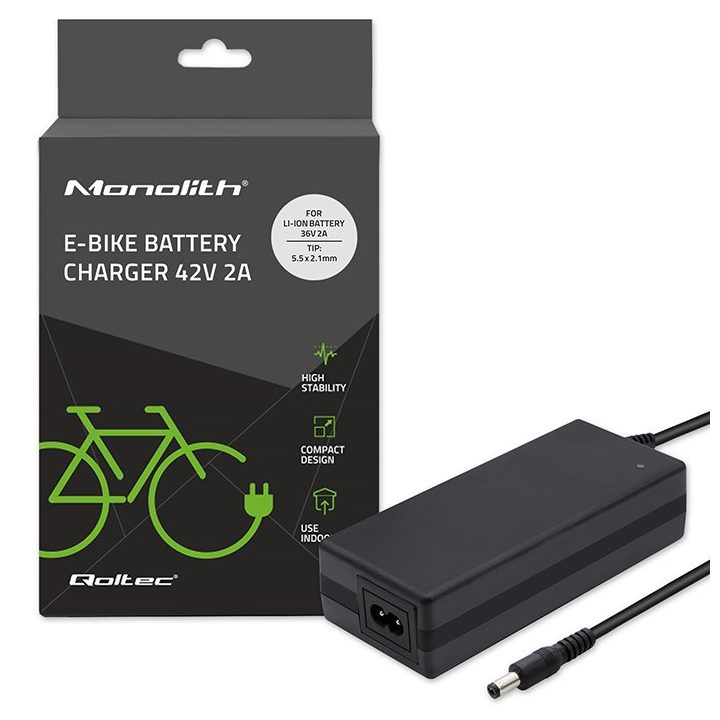 Qoltec 50760 Charger for e-bike batteries 36V | 42V | 2A | 5.5*2.1