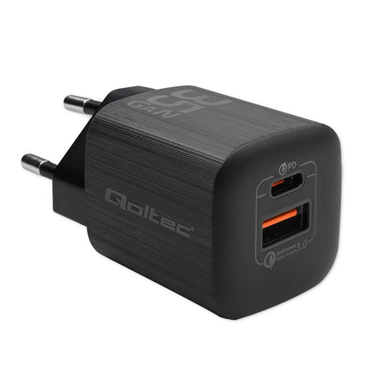 Qoltec 50764 mobile device charger Laptop Portable gaming console Power bank Smartphone Smartwatch Tablet Black AC Fast charging