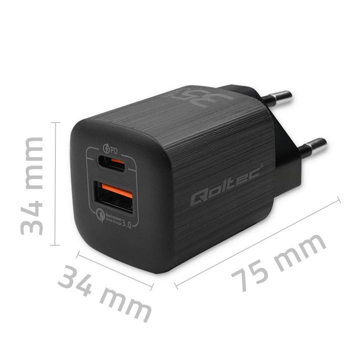 Qoltec 50764 mobile device charger Laptop Portable gaming console Power bank Smartphone Smartwatch Tablet Black AC Fast charging