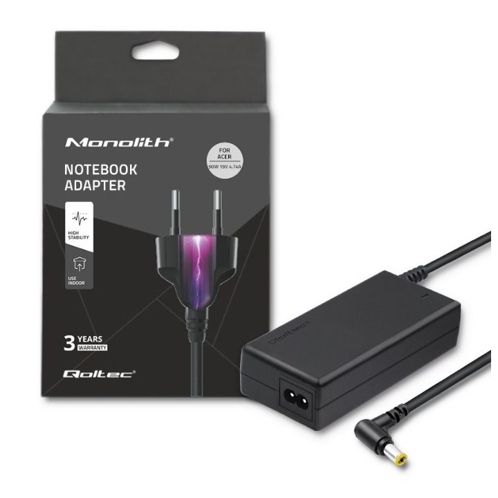 Qoltec 50087 Power adapter for Acer | 90W | 19V | 4.74A | 5.5*1.7 | +power cable