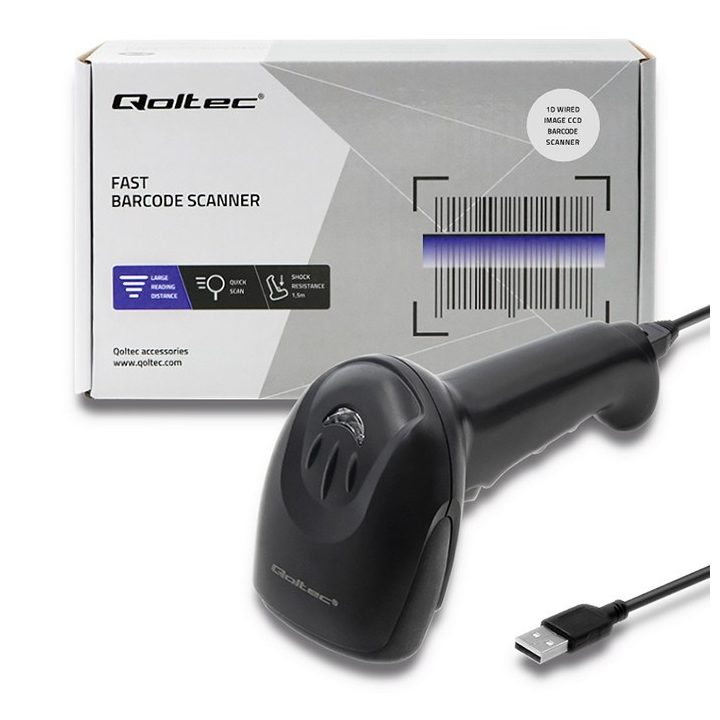 Qoltec 50866 Laser barcode reader 1D | CCD | USB | Black