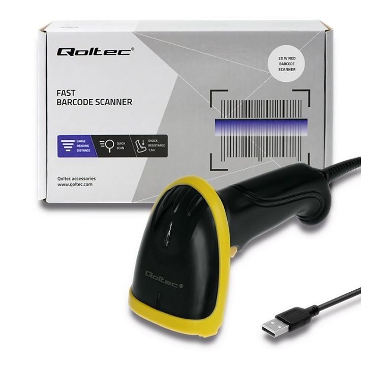 Qoltec 50867 Laser reader 1D | 2D | USB | Black