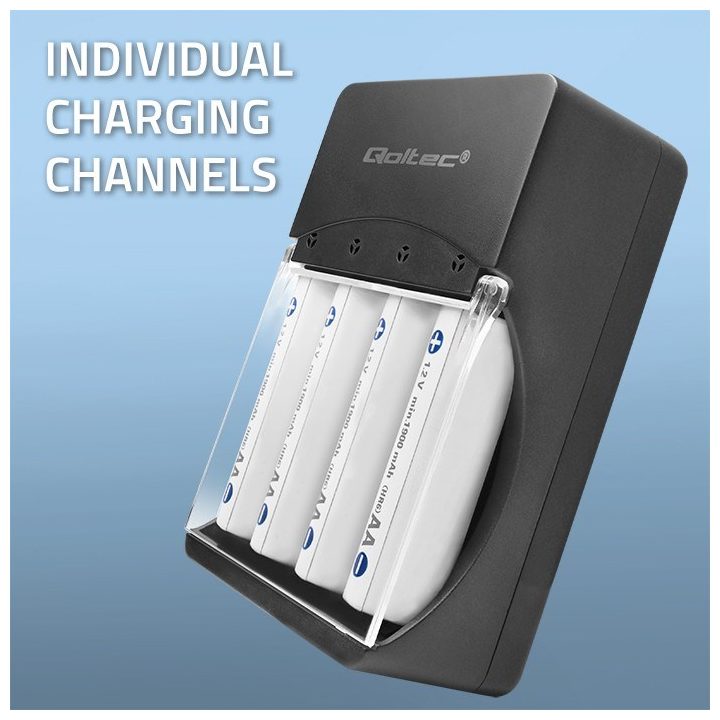 Qoltec 50653 Battery Charger for Ni-MH type R03/AAA R6/AA