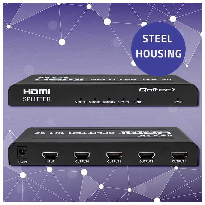 Qoltec 51798 Active HDMI Splitter 4 x HDMI 4K x 2K | 3.4Gb/s