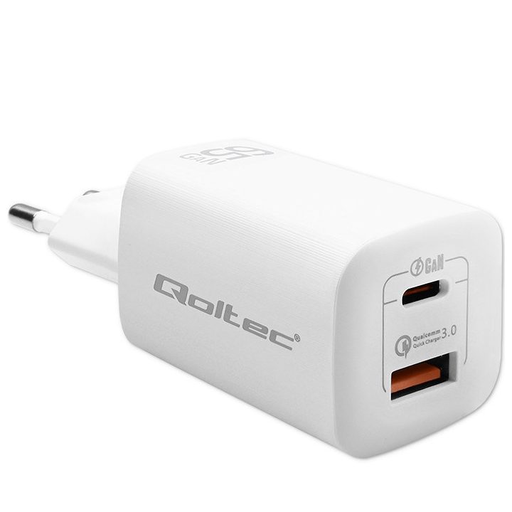 Qoltec 50765 mobile device charger Laptop Portable gaming console Power bank Smartphone Smartwatch Tablet White AC Fast charging
