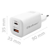 Qoltec 50765 mobile device charger Laptop Portable gaming console Power bank Smartphone Smartwatch Tablet White AC Fast charging