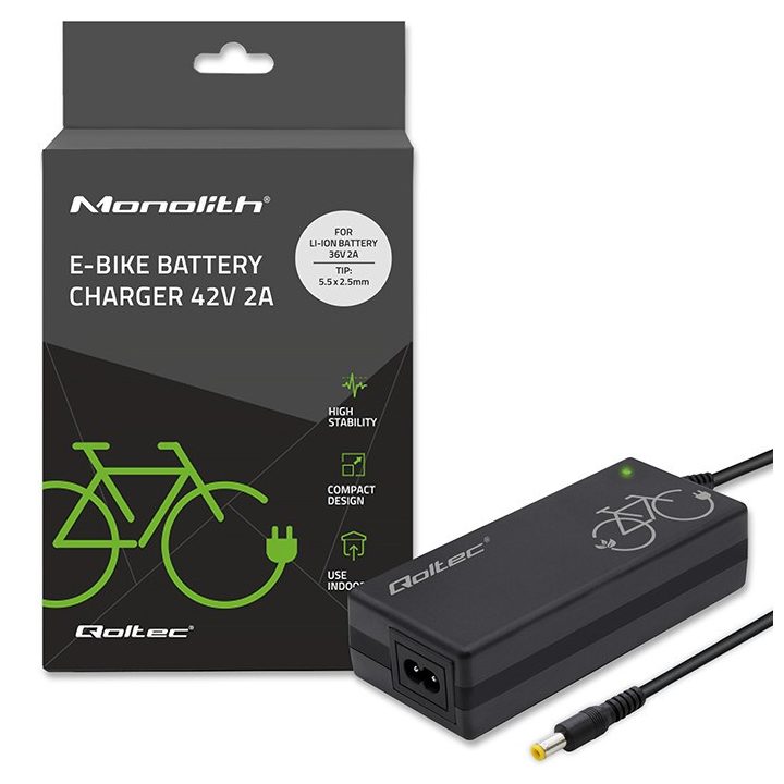 Qoltec 50761 Charger for e-bike batteries 36V | 42V | 2A | 5.5*2.5