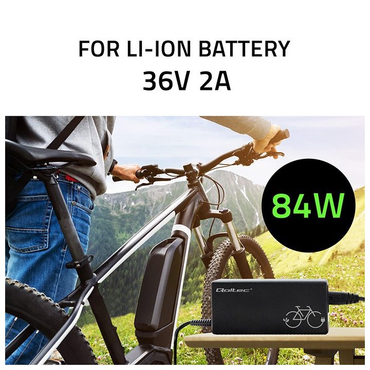 Qoltec 50761 Charger for e-bike batteries 36V | 42V | 2A | 5.5*2.5