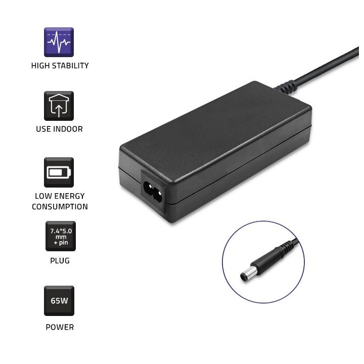 Qoltec 51519.65W Power adapter for Dell | 65W | 19.5V | 3.34A | 7.4*5.0+pin | +power cable