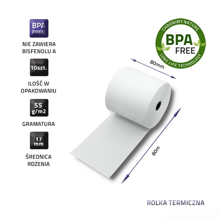 Qoltec 51892 Thermal roll 80 x 80 | 55g/m2 | 10pcs | BPA free