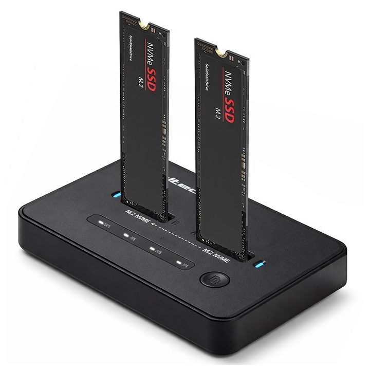 Qoltec 52366 M.2 NVMe SSD Docking Station | PCIe | USB-C | 20 Gb/s | DUAL 2 x 8TB | Offline cloning