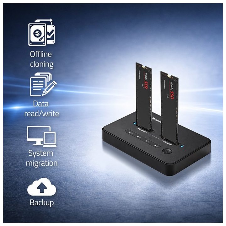 Qoltec 52366 M.2 NVMe SSD Docking Station | PCIe | USB-C | 20 Gb/s | DUAL 2 x 8TB | Offline cloning